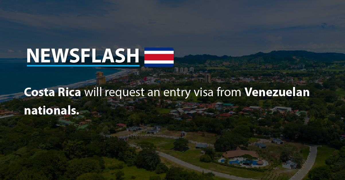 Costa Rica will request an entry visa from Venezuelan nationals
